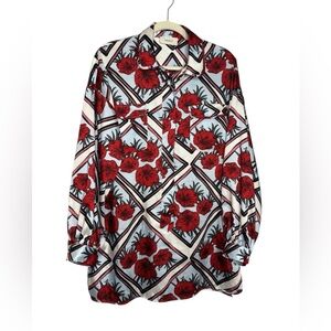 Vicolo Quiet Luxury Floral Button Long Sleeve Lightweight Open Back Blouse